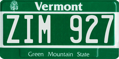 VT license plate ZIM927