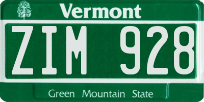 VT license plate ZIM928