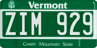 VT license plate ZIM929