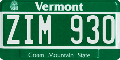 VT license plate ZIM930