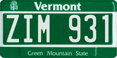VT license plate ZIM931