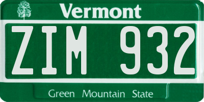 VT license plate ZIM932