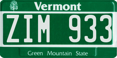 VT license plate ZIM933