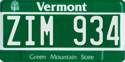 VT license plate ZIM934