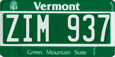 VT license plate ZIM937