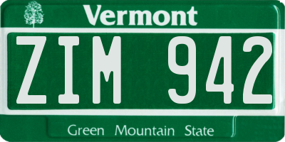 VT license plate ZIM942