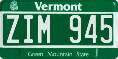 VT license plate ZIM945