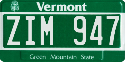 VT license plate ZIM947