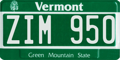 VT license plate ZIM950