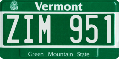 VT license plate ZIM951