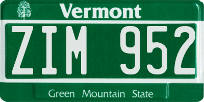 VT license plate ZIM952