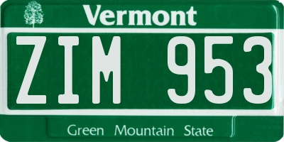 VT license plate ZIM953