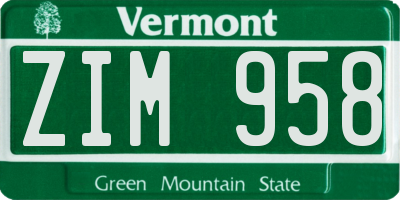 VT license plate ZIM958