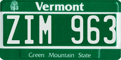 VT license plate ZIM963
