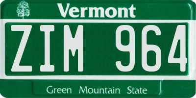 VT license plate ZIM964