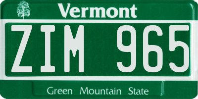 VT license plate ZIM965