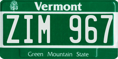 VT license plate ZIM967