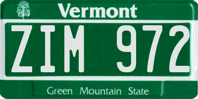 VT license plate ZIM972