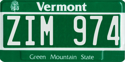 VT license plate ZIM974