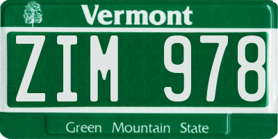VT license plate ZIM978