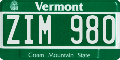 VT license plate ZIM980
