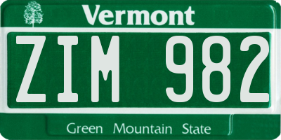 VT license plate ZIM982