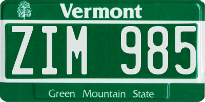 VT license plate ZIM985
