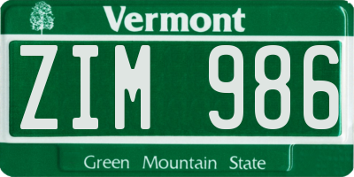 VT license plate ZIM986