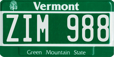 VT license plate ZIM988