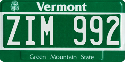 VT license plate ZIM992