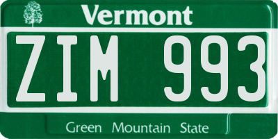 VT license plate ZIM993