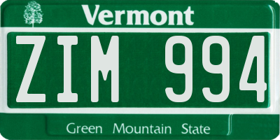 VT license plate ZIM994