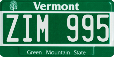 VT license plate ZIM995