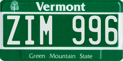 VT license plate ZIM996