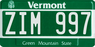 VT license plate ZIM997