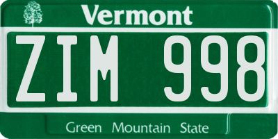 VT license plate ZIM998