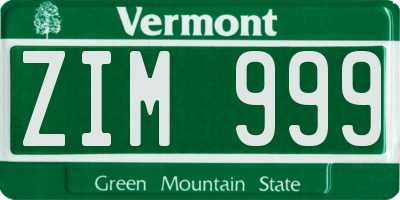 VT license plate ZIM999