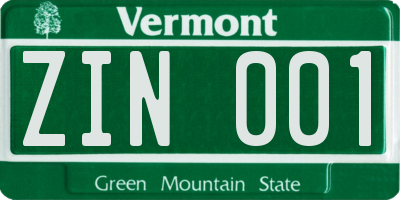 VT license plate ZIN001