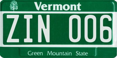 VT license plate ZIN006