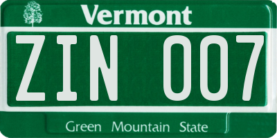 VT license plate ZIN007