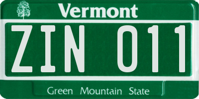VT license plate ZIN011