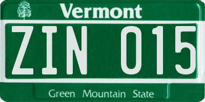 VT license plate ZIN015