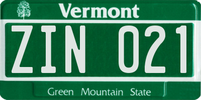 VT license plate ZIN021