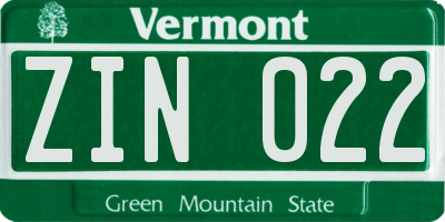 VT license plate ZIN022