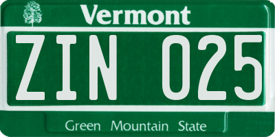 VT license plate ZIN025