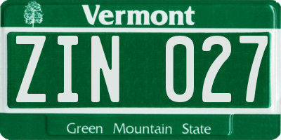 VT license plate ZIN027