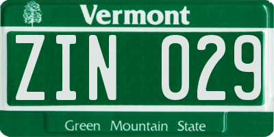 VT license plate ZIN029