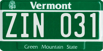 VT license plate ZIN031