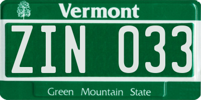 VT license plate ZIN033