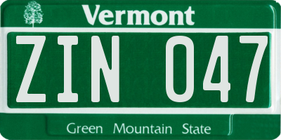 VT license plate ZIN047